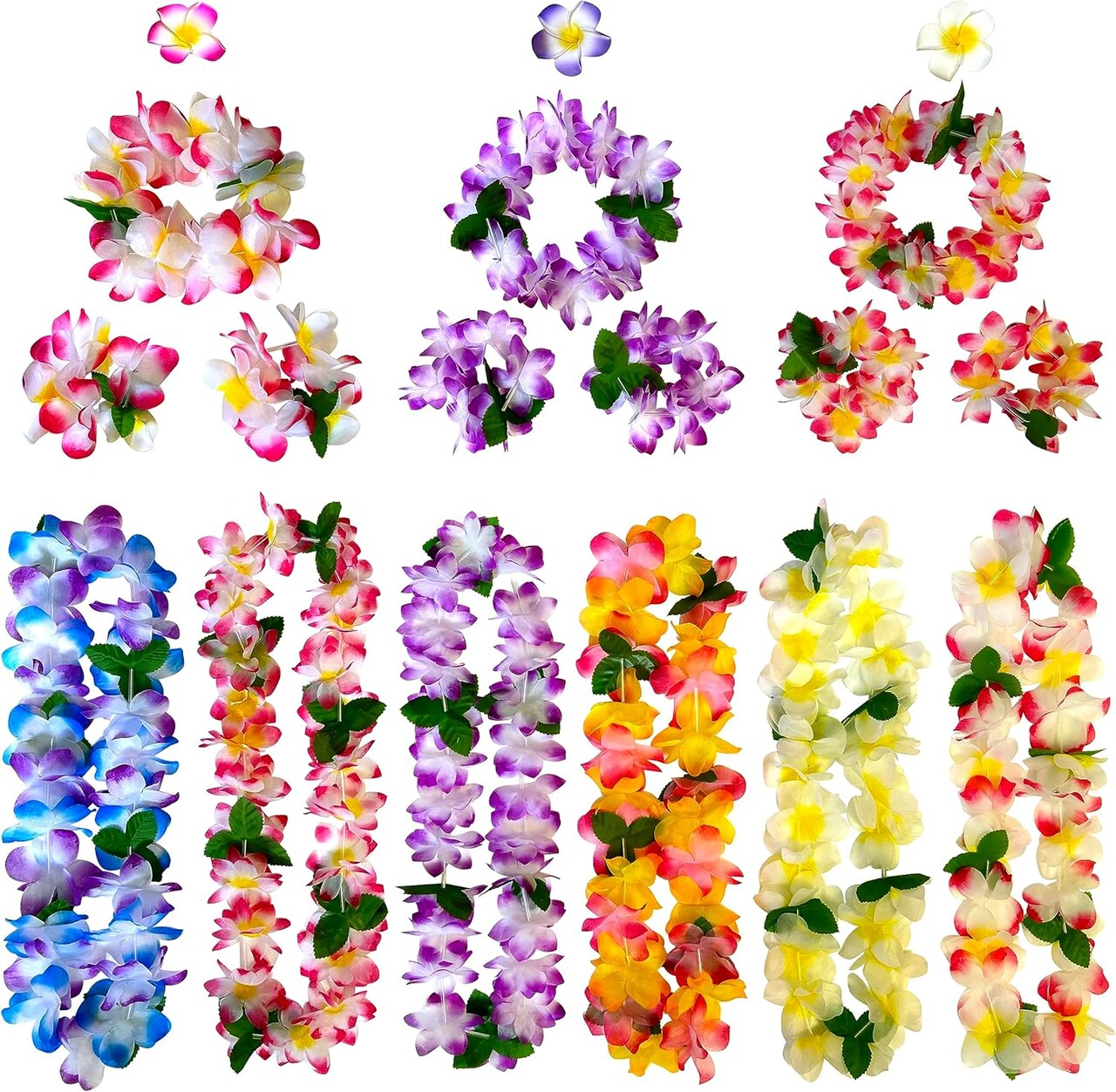 18 Counts Hawaiian Leis, Flower Hair Clip, Headbands and Wristbands, Perfect Luau Party Supplies for Summer Beach Vacations, Essential Party Decorations for Birthday, Graduation, and Wedding